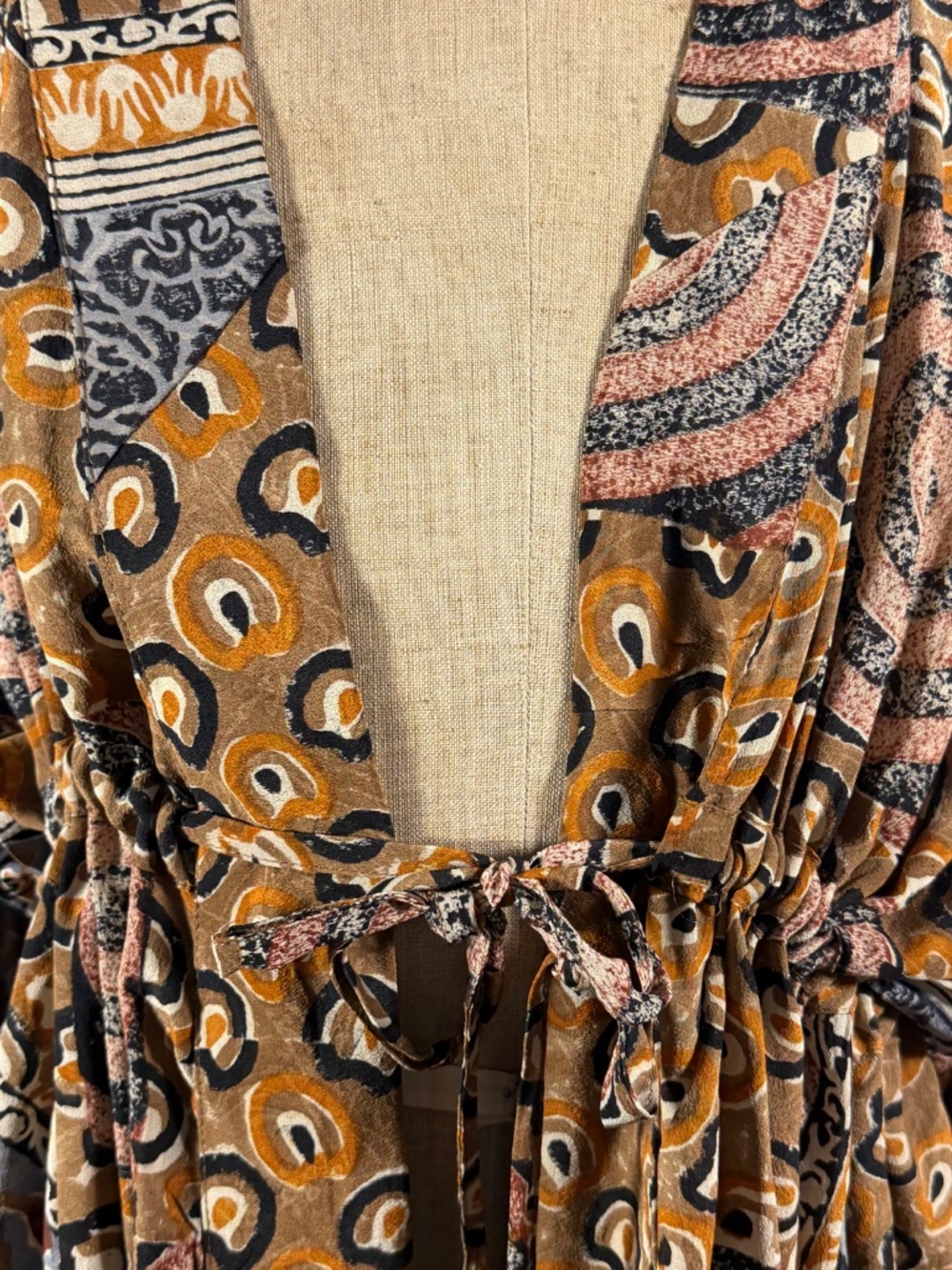 NEW- Kantha Bae Tie-Front Maxi Length Kimono/Robe